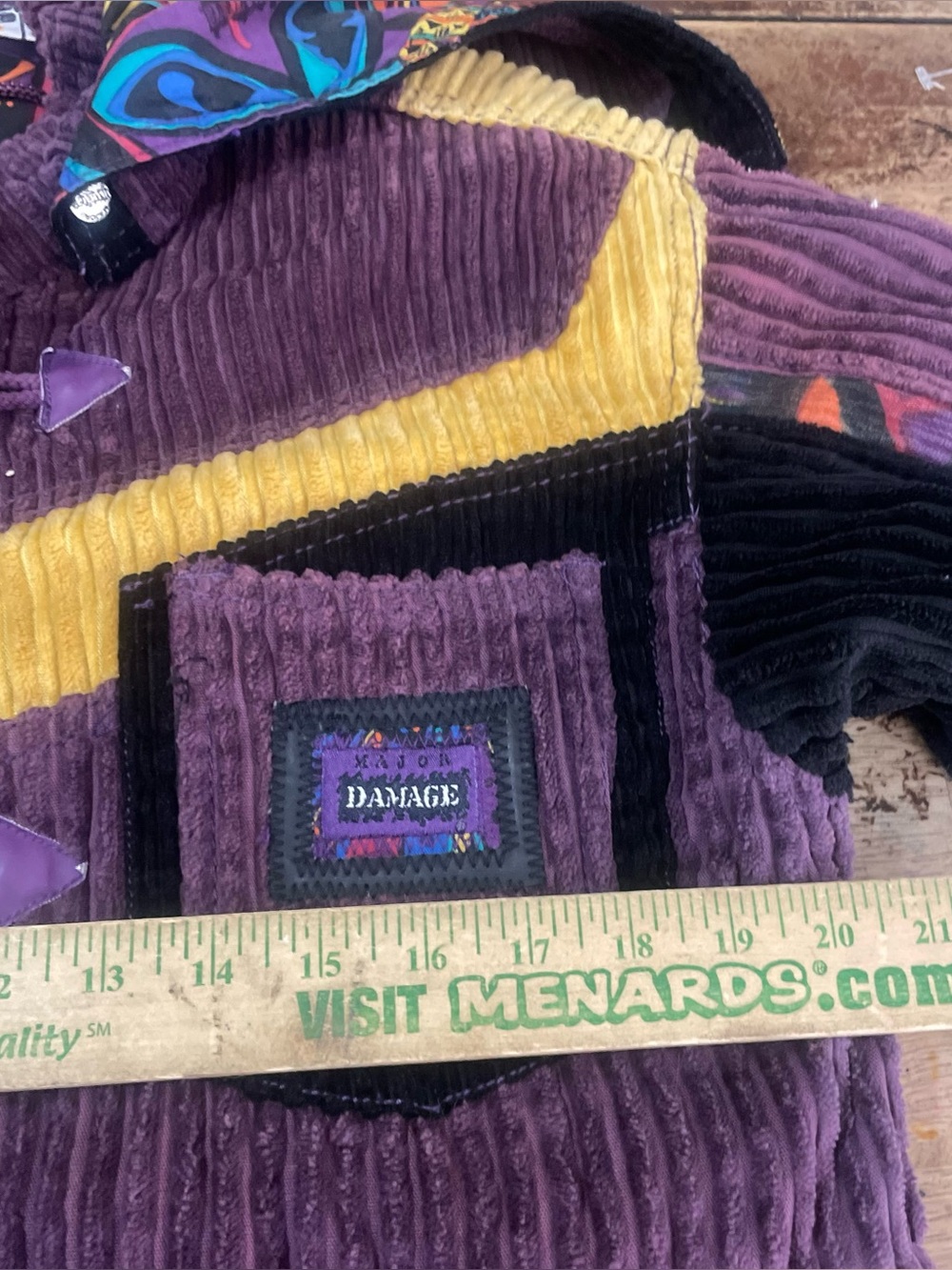 Vintage Major Damage Purple Corduroy Colorblock Jacket Medium M Hooded 1990 - Picture 6 of 9